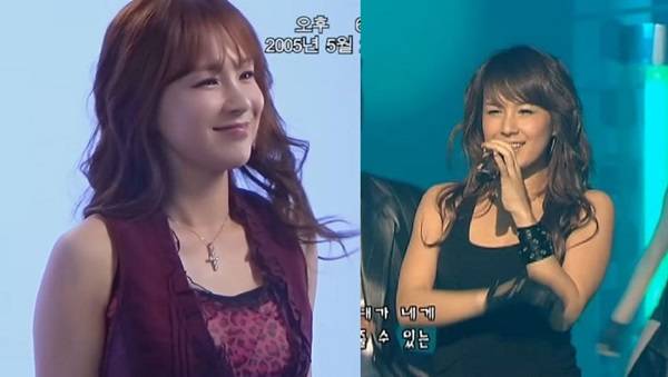 가수 채연(46)이 20년이 지나도 여전한 미모를 자랑해 화제다. 최근 채연의 모습(왼쪽)과 20년 전 무대 모습./사진=유튜브 ‘2005채연’, MBC ‘뮤직캠프’​ 캡처