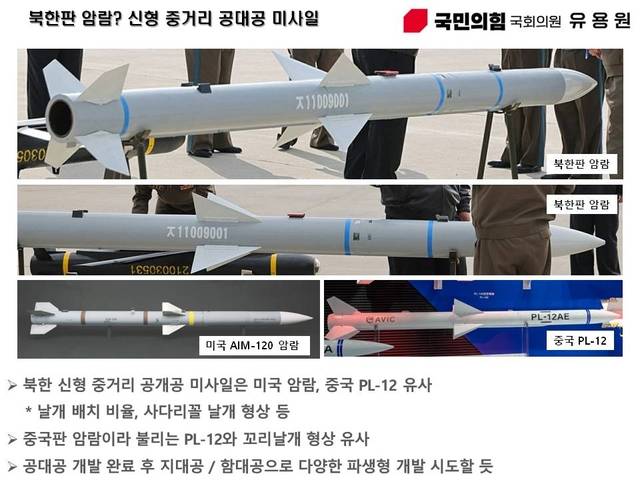 북한 신형 공대공 미사일과 활강유도폭탄. 북한은 우리 군도 개발 초기인 공대공 미사일을 개발, 체계통합에 실사격까지 공개했다. 유용원 의원실 제공