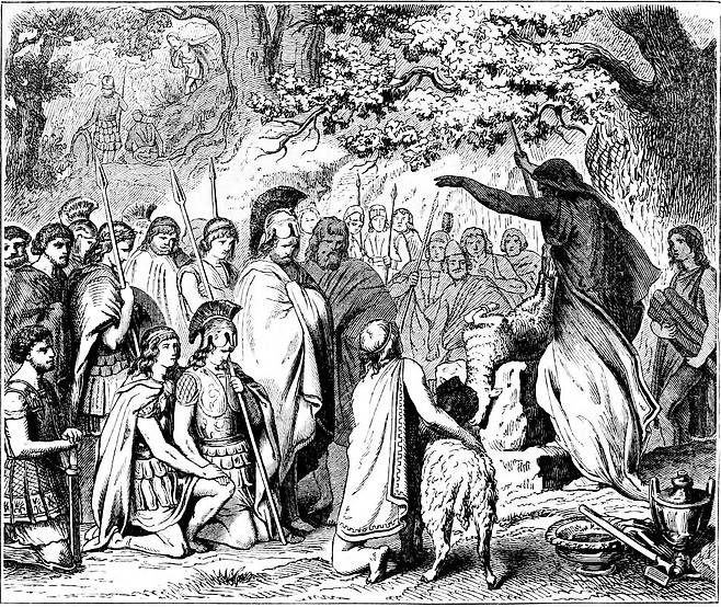 Ward, 죽음을 향해 몸을 던지고자 하는 레오니다스와 그의 동료들, 1881 [The illustrated history of the world]