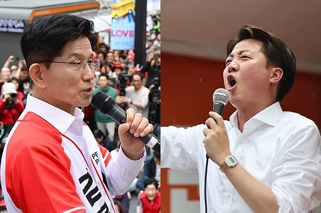 국민의힘 김문수 후보(왼쪽), 개혁신당 이준석 후보. 윤창원 기자·연합뉴스