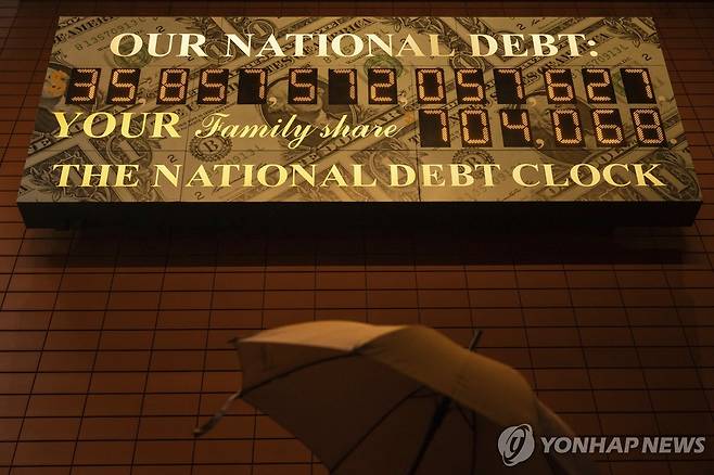 미국의 국가 부채 금액을 보여주는 시계 [AP 연합뉴스 자료사진. 재판매 및 DB 금지]