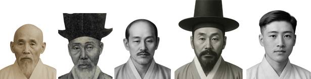 김원묵(독립유공자)(왼쪽), 이재덕(징역 1년) ,&nbsp;유중협(독립유공자),&nbsp;유창순(징역 10년),&nbsp;장두환(징역7년 옥중사망)