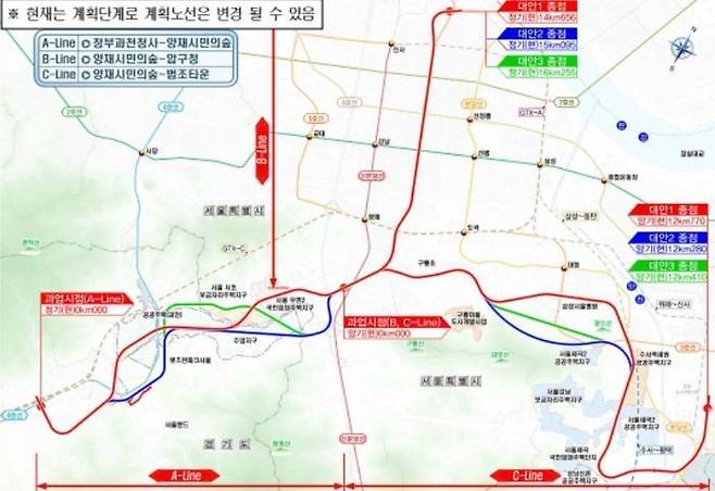 국토교통부는 지난 2월 ‘위례~과천 광역철도 민간투자사업 전략 및 환경영향평가 항목 등의 결정내용’ 을 통해 발표한 위례과천선 예상 노선도. ⓒ국토교통부