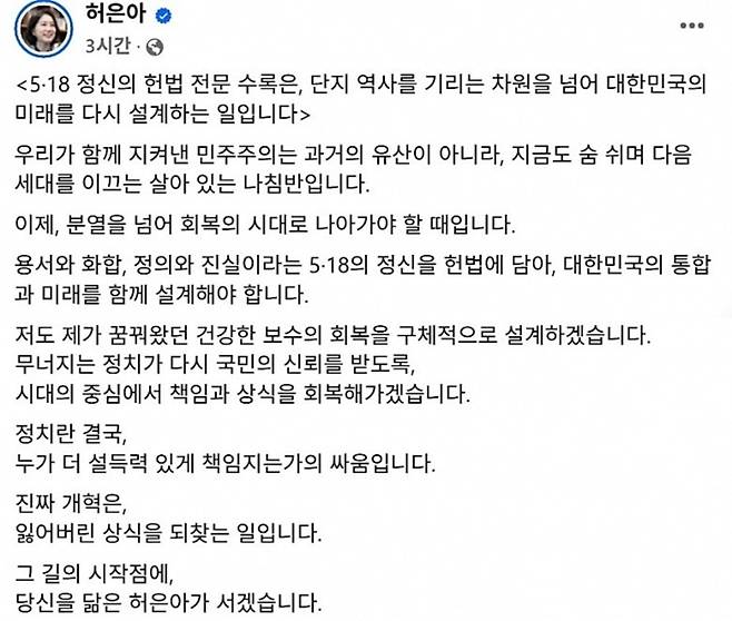 허은아 전 대표 본인 페이스북 일부 캡처.