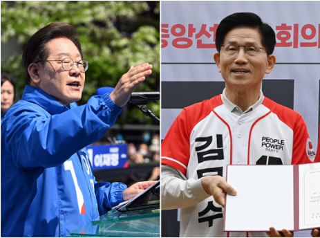 제21대 대통령 선거 후보. (왼쪽부터) 이재명 더불어민주당 대선 후보, 김문수 국민의힘 대선 후보. 유희태 기자