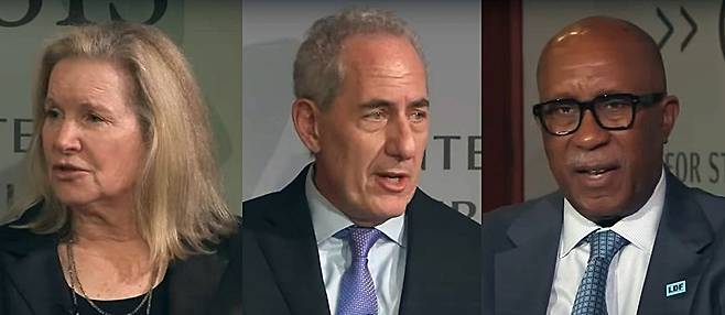 수잔 슈와브, 마이클 프로먼, 론 커크 전 USTR 대표./사진=CSIS 유튜브