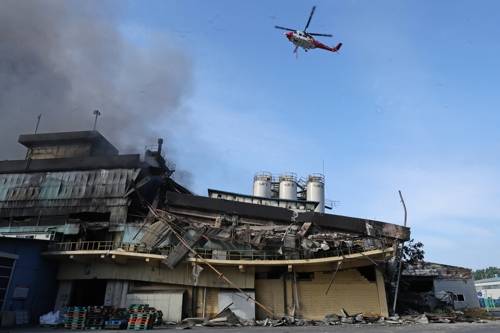 불에 탄 금호타이어 광주공장 [연합뉴스 제공]