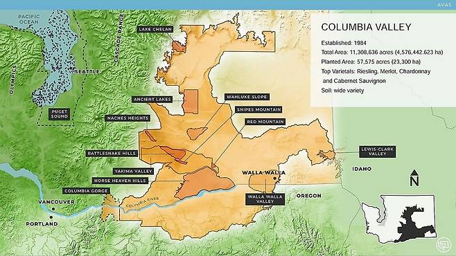 콜롬비아 밸리 주요 와인산지.