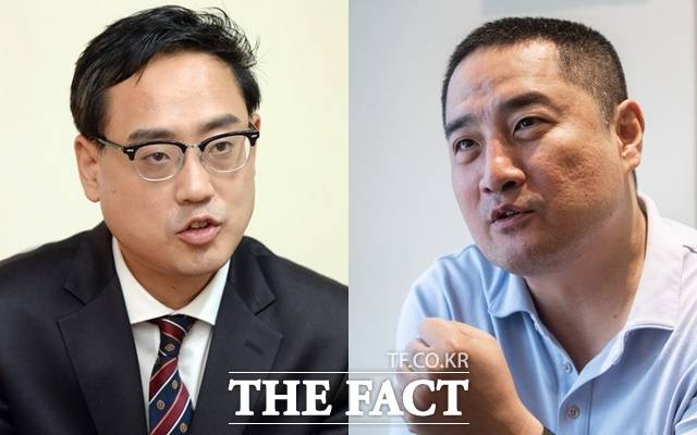 변희재(사진 왼쪽) 등 기자회견에서 거론된 다른 인물들도 '김수현이나 회사 측과 접촉한 사실이 없다고 반박했다. 강용석(오른쪽)은 "공개된 통화내용은 AI 등으로 조작된 것으로 보인다"고 말했다. /더팩트 DB