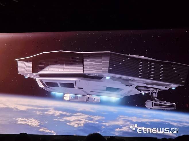 엔비디아 대만 신사옥 '콘스텔레이션'.  우주선 형상을 했다고 해 소개영상에서는 착륙하는 모습을 표현했다. (사진= 김영호 기자)