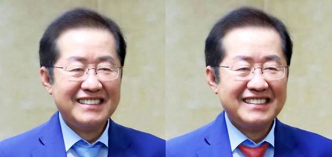 [서울=뉴시스] 각각 파란색과 빨간색 넥타이를 맨 홍준표.(사진=홍준표 페이스북 갈무리) *재판매 및 DB 금지