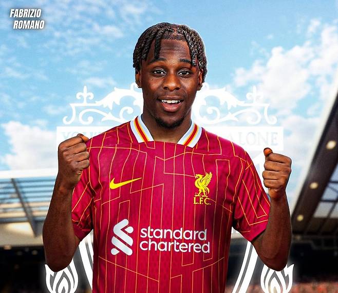 제레미 프림퐁의 리버풀 유니폼 합성 사진. /사진=파브리치오 로마노 SNS 갈무리