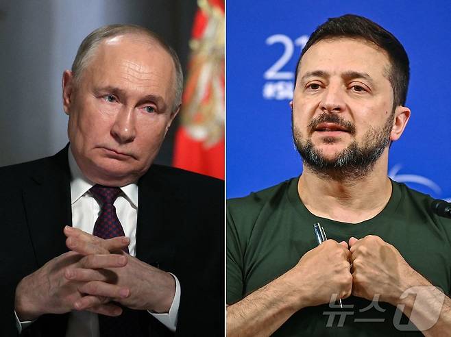 볼로디미르 젤렌스키 우크라이나 대통령과 블라디미르 푸틴 러시아 대통령. ⓒ AFP=뉴스1 ⓒ News1 강민경 기자