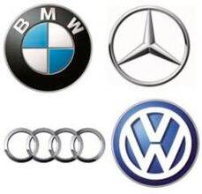 독일 자동차 기업 로고. 왼쪽 상단부터 시계방향으로 BMW, 메르세데스-벤츠, 폴크스바겐, 아우디