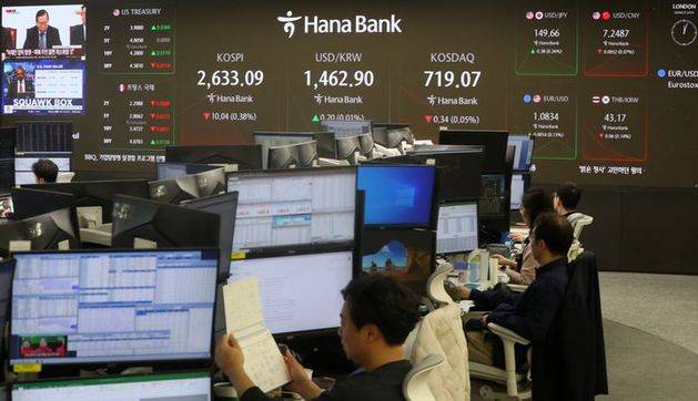 서울 중구 하나은행 딜링룸 전광판에 지수가 표시돼 있다. ⓒ뉴시스