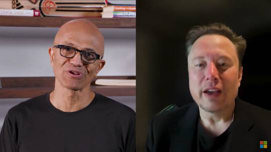 사티아 나델라 MS CEO와 일론 머스크 xAI CEO가 대담을 나누고 있다. 온라인캡처