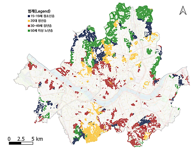 연령대별 서울 도시숲 이용 공간분포