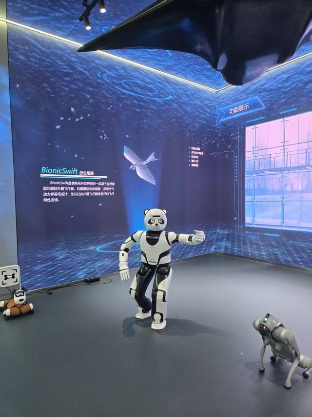 휴머노이드 로봇이 로봇 개와 함께 중국 전통 무용을 하는 모습.