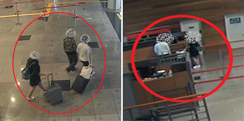 알선자와 이동하는 외국인 모습(좌) 위조된 외국인등록증 제출하는 모습(우) 사진제공 제주출입국욍국인청