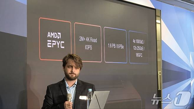 카디 할(Cody Hall) 시놀로지 프로덕트 매니저가 컴퓨텍스 2025 시놀로지 엔터프라이즈 스토리지 신제품 발표 미디어 이벤트에서 발언하고 있다. 2025.5.21/뉴스1 ⓒ News1 김민석 기자