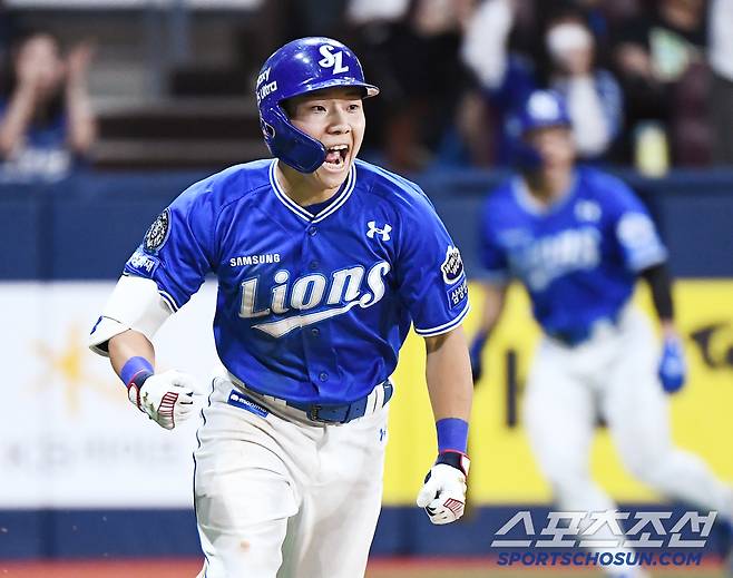 20일 서울 고척스카이돔에서 열린 삼성-키움전. 11회초 1사 만루 김지찬이 1타점 적시타를 친 후 환호하고 있다. 고척=정재근 기자 cjg@sportschosun.com/2025.5.20/