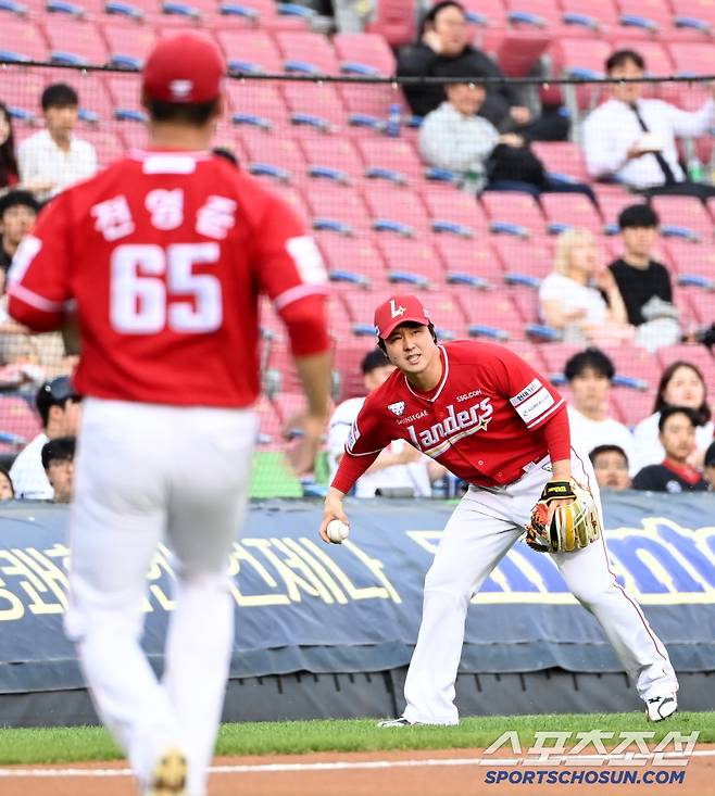 양의지의 타구에 실책을 범하고만 최정
