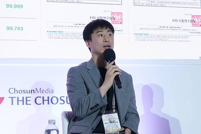 21일 서울 신라호텔에서 열린 제16회 아시안리더십콘퍼런스(ALC) ‘워터 테크, 기후 위기에 맞서다’ 세션에서 정상호 블루랩스 대표가 발언하고 있다. /박상현 기자