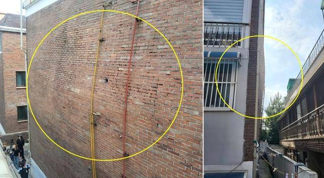 외벽이 부풀어 오른 경기 수원시의 한 다세대주택. 연합뉴스