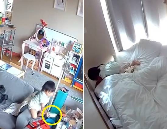 저혈당 쇼크에 빠진 아빠를 살린 영국의 두 살배기 자브. /사진=틱톡 갈무리