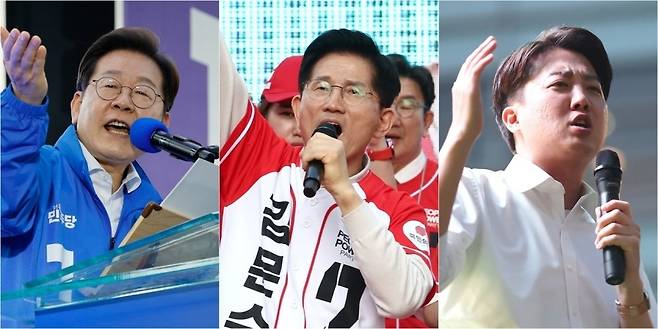 이재명 더불어민주당 대선 후보, 김문수 국민의힘 대선 후보, 이준석 개혁신당 대선 후보(왼쪽부터). [연합]