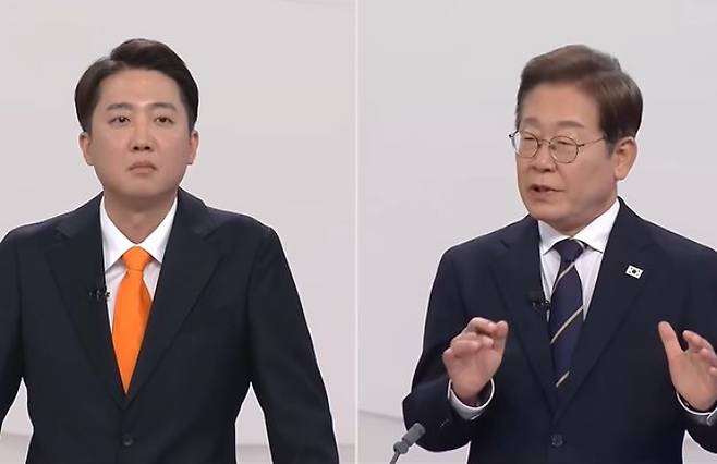 토론 당시 이준석 후보(왼쪽)와 이재명 후보. 유튜브 채널 '크랩 KLAB' 캡처