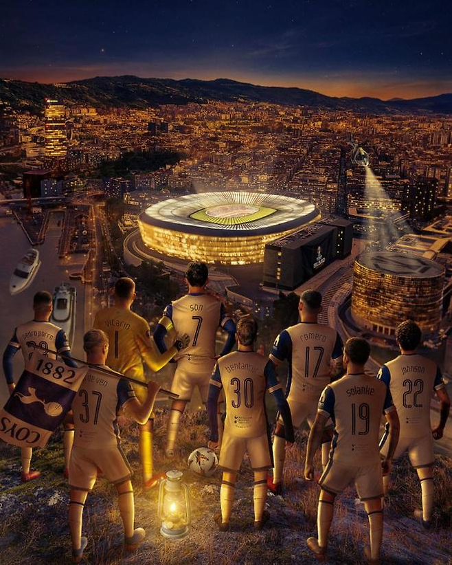 유로파리그 결승전을 앞두고 토트넘이 SNS로 올린 게시물. 주장 손흥민이 한가운데 가장 앞에 서 있다. 토트넘 SNS