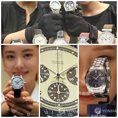 대중화된 명품 시계 브랜드들 상단부터 시계방향으로 브라이틀링, 그랜드 세이코, 롤렉스, 오메가 [연합뉴스 자료사진. 재배포 DB 금지]