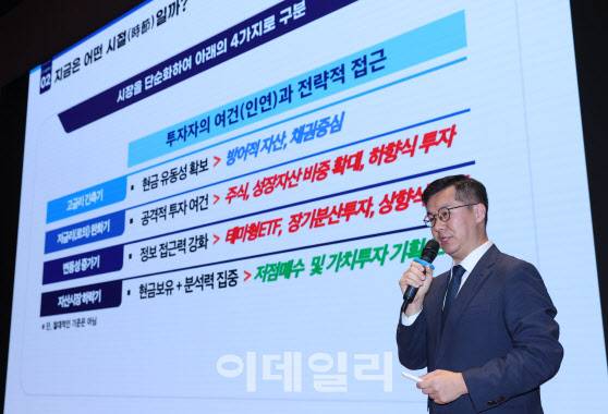 [이데일리 노진환 기자]이데일리 부동산 정책 포럼 및 2025 돈이 보이는 창 콘서트가 22일 서울 영등포구 여의도 한국거래소 컨퍼런스홀에서 열렸다. 김동민 NH농협은행 All100자문센터장이 ‘시절인연의 마음으로 시장을 바라보자’를 주제로 강연하고 있다.