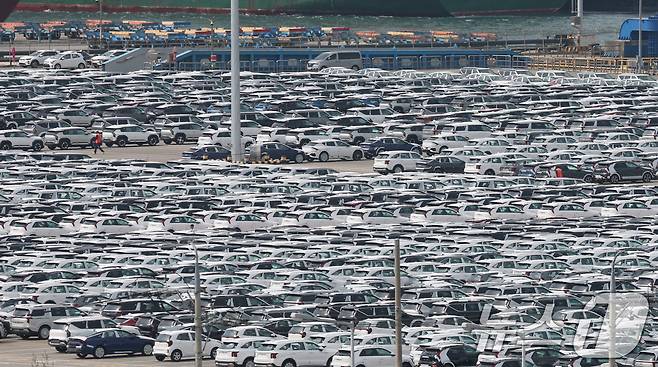 20일 경기 평택시 포승읍 평택항 자동차전용부두에 수출용 차량들이 세워져 있다. 2025.5.20/뉴스1 ⓒ News1 김영운 기자