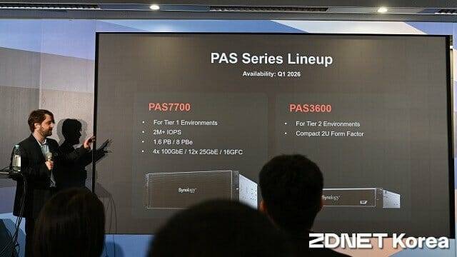 시놀로지는 내년 하반기에 티어2 데이터 저장을 위한 PAS3600도 출시 예정이다. (사진=지디넷코리아)