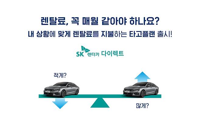 SK렌터카가 사용자가 직접 월 렌털료를 조정할 수 있는 장기렌터카 상품인 'SK렌터카 타고플랜을 내놨다.
