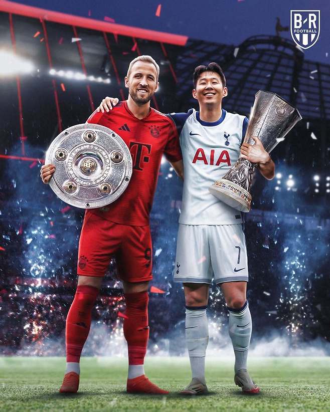 손흥민(오른쪽)과 해리케인이 올 시즌 각각 유럽축구연맹(UEFA) 유로파리그와 독일 분데스리가에서 우승하며 무관 탈출에 성공한 것을 축하하는 합성 사진. 사진출처 블리처리포트 인스타그램
