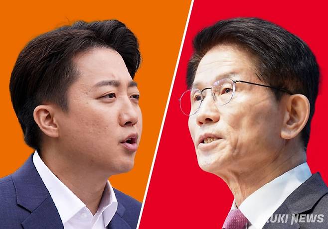 이준석 개혁신당 대선 후보(왼쪽부터)와 김문수 개혁신당 대선 후보. 한지영 디자이너