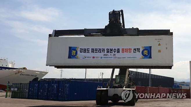 강원 농산물 동해항 통한 일본 수출길 재개 [연합뉴스 자료사진]