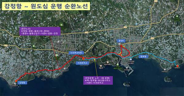 28일부터 신설 운행되는 강정항과 원도심을 연결하는 노선버스(680번)의 노선도. (사진=서귀포시)