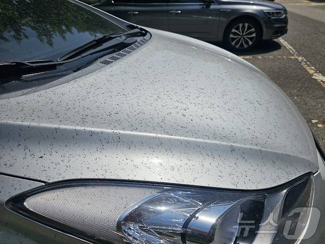 18일 오후 금호타이어 광주공장 인근에 주차된 승용차 본네트가 고무 분진으로 뒤덮혀 있다. 2025.5.18/뉴스1 ⓒ News1 최성국 기자