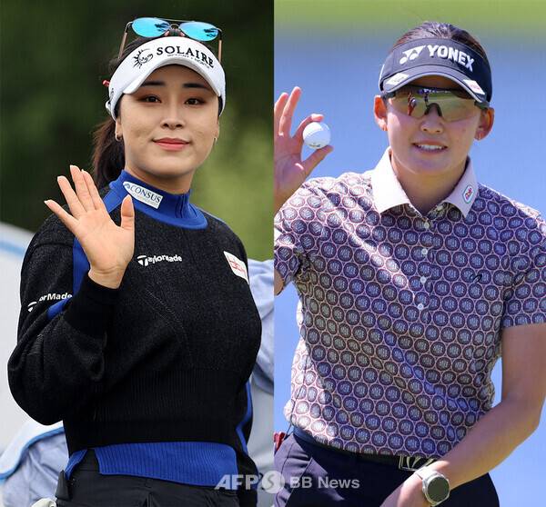 2025년 미국여자프로골프(LPGA) 투어 신설 대회인 '멕시코 리비에라 마야 오픈 앳 마야코바'에 출전한 루키 윤이나 프로, 일본의 이와이 치사토. 사진제공=ⓒAFPBBNews = News1