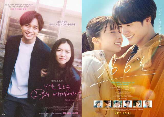 일본 로맨스 영화는 섬세한 감수성과 잔잔한 분위기로 한국에도 고정팬층을 두고 있다. 영화 ‘나도 모르는 그녀의 세계에서’(왼쪽)가 22일 개봉한 데 이어 다음 달 11일에는 영화 ‘366일’이 한국 관객을 만난다. 풍경소리 엔케이컨텐츠 제공