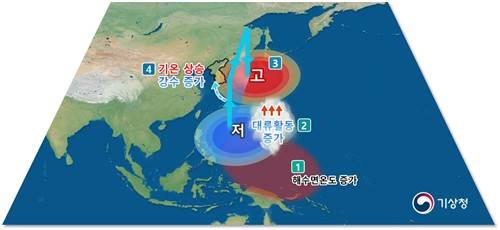 열대 서태평양의 높은 해수면 온도와 우리나라 6∼8월 기온·강수량 영향. [기상청 제공. 재판매 및 DB 금지]
