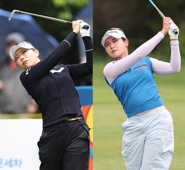 2025년 한국여자프로골프(KLPGA) 투어 제13회 E1채리티 오픈 대회 우승 경쟁에 뛰어든 이채은2, 박현경 프로가 2라운드에서 경기하는 모습이다. 사진제공=KLPGA