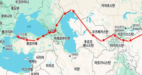 중앙아시아 실크로드 여행경로. [사진=윤영선]