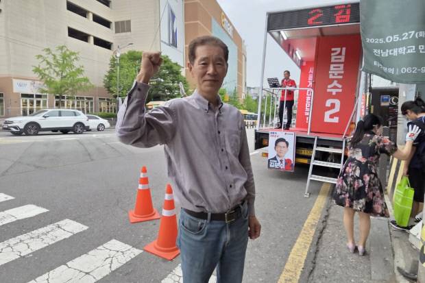 광주 서구 국민의힘 유세 현장에서 만난 민인선 선거운동원.