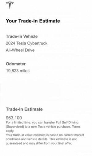 한 고객이 받은 사이버트럭 트레이드인 가격 (사진=온라인커뮤니티)