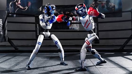 25일 중국 항저우에서 세계 첫 로봇 격투기 대회가 개최됐다. 사진 유니트리 웨이보 캡처